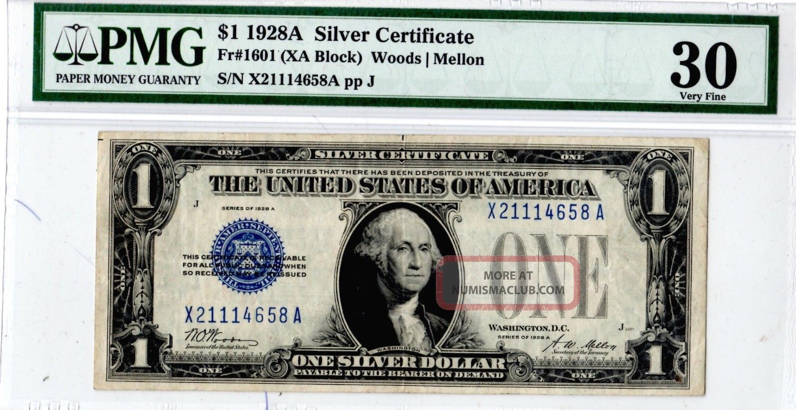 1928a $1 00 Silver Certificate Pmg Vf30