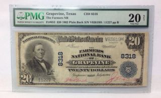 1902 $20 Grapevine Tx Farmer ' S Nb - Pmg Vf 20,  Very Fine - Very Rare Tx Note photo