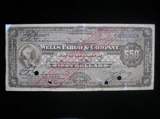 Us,  Old Travellers Cheque,  Wells Fargo &company $50,  Specimen 1903 photo