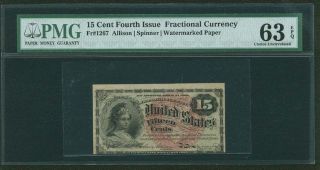 1869 - 75 15 Cents Fractional Currency Fr - 1267 Certified By Pmg Choice Unc.  63epq photo