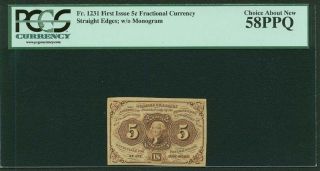 1862 - 63 5 Cent Fractional Currency Fr - 1231 Certified Pcgs Choice About 58ppq photo