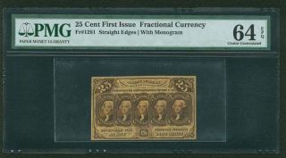 1862 - 63 25 Cents Fractional Currency Fr1281 Certified Pmg Choice Uncirculated 64 photo