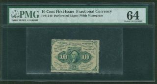 1862 - 63 10 Cent Fractional Currency Fr - 1240 Certified Pmg Choice Uncirculated 64 photo