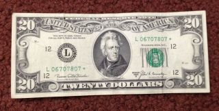 1969 B $20 Star Note With Series L 06707607 photo
