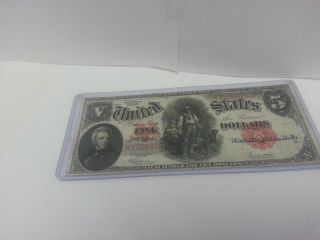 1907 $5 United State Note Large Size Woodchopper Paper Money Bill photo
