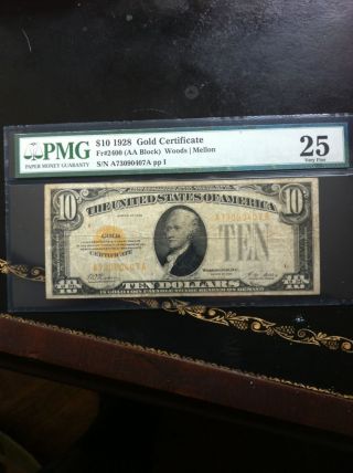Fr 2400 1928 $10 Gold Certificate Yellow Seal Note Ten Dollar Graded Vf25 Pmg photo