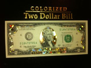 22 K Gold $2 Dollar Bill $2 Hologram Colorized Usa Note. .  Legal Currency Note photo