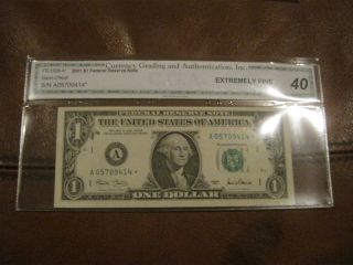 2001 $1 Fr 1926 - A Star Note S/n A05709414 Cga Extremely Fine 40 photo