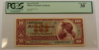 Series 521 $10 Dollar Military Payment Certificate Pcgs Vf - 30 photo