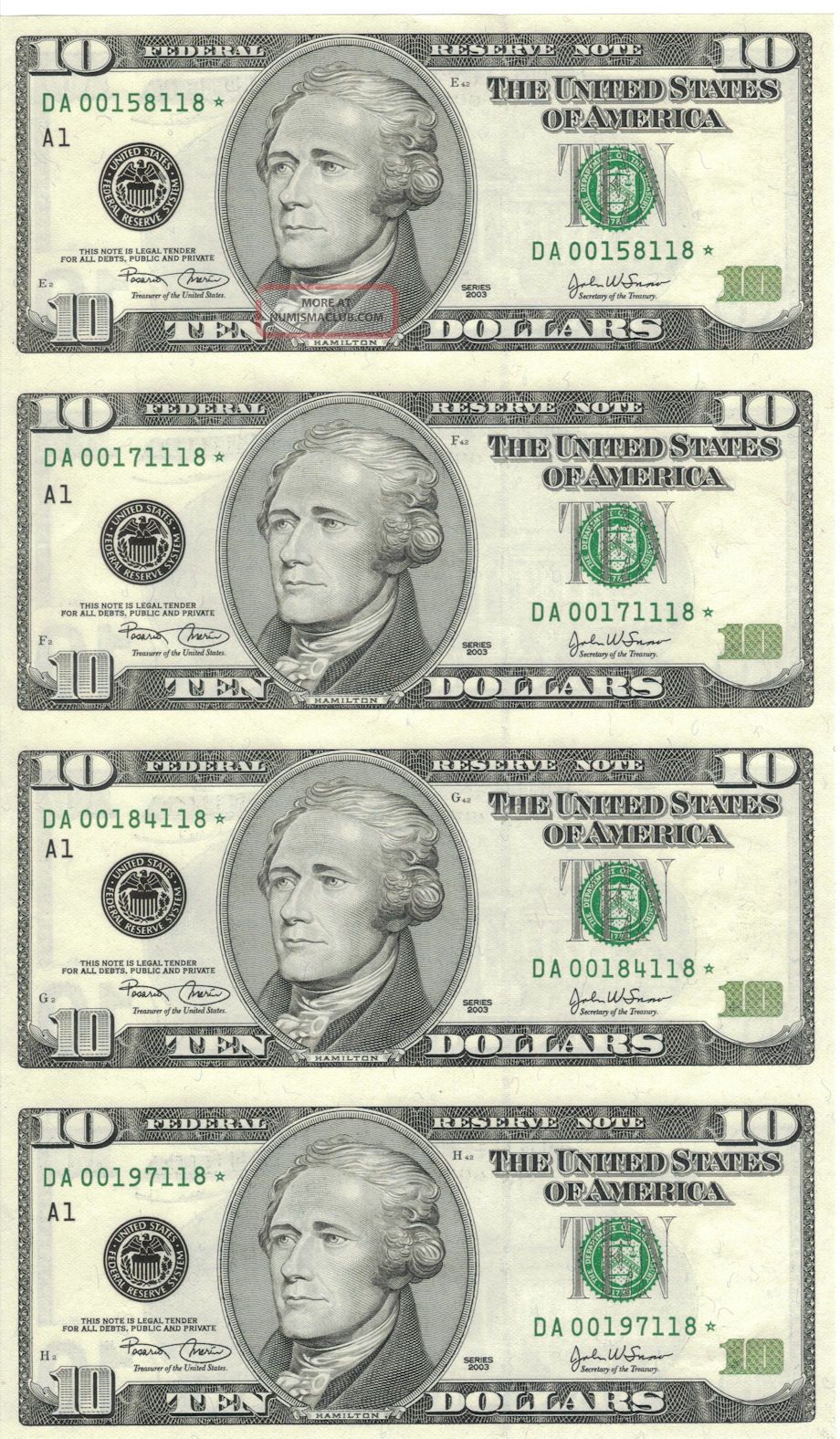 4 Uncut Sheet 10 10x4 Legal Usa 10 Dollar Collectible Usa Bills