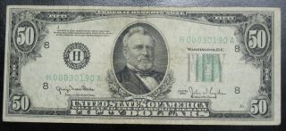 1950 Fifty Dollar Federal Reserve Note St Louis Fine 0190a Pm3 photo