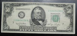1950 Fifty Dollar Federal Reserve Note Chicago Xf 4158a Pm3 photo