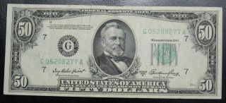 1950 A Fifty Dollar Federal Reserve Note Chicago Xf 8277a Pm3 photo