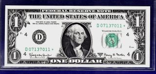 1963 - A $1 Federal Reserve Note Frn D - Star Cu Star Unc photo