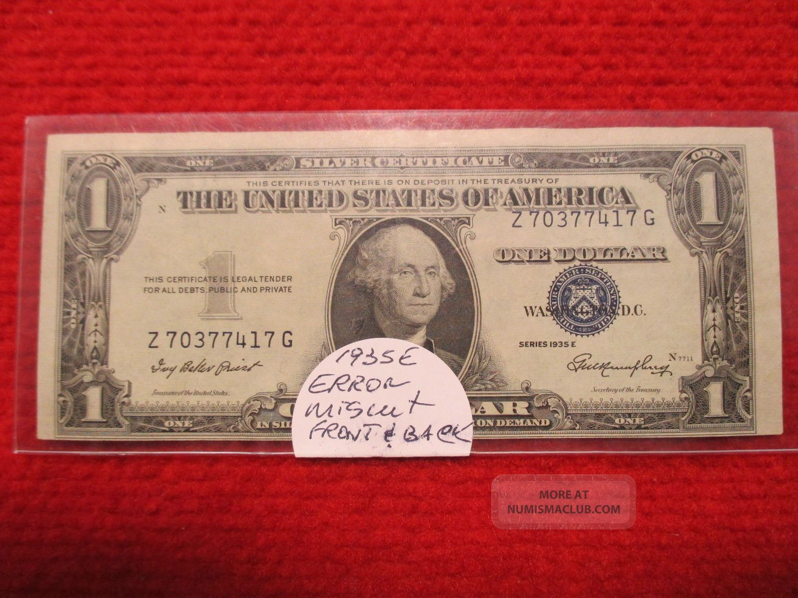 $1 1935 E Silver Certificate Error Miscutt Estate Find (h) More Bills 4