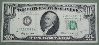 1969 Ten Dollar Federal Reserve Note Grading Xf Chicago 3383a photo