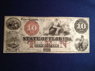 1864 $10 Tallahassee State Of Florida photo