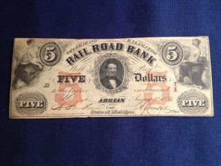 1853 $5 The Erie & Kalamazoo Rail Road Bank Of Michigan photo