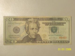 $20 Star Note Dollar Note 2004 A - Star Note Rare Ge02758305 photo