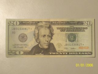 $20 Star Note Dollar Note 2009 - Star Note Rare Jb 01530817 photo