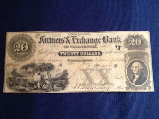1854 $20 The Farmers ' & Exchange Bank Of South Carolina photo