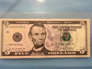 Usa 2009 $5 Banknote (1 Piece) - Unc - Boston photo