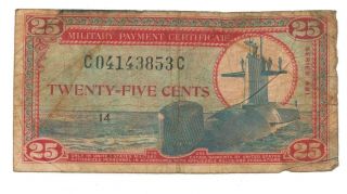 25 Cents Military Payment Certificate Series 681 Vietnam War 1969 Paper Money photo