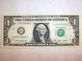 U.  S.  One Dollar Bill Mirror Serial Numbers 2009 Note Fed Reserve Of Chicago photo