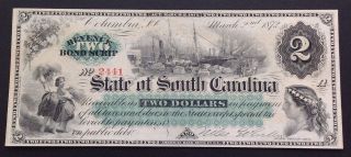 Obsolete Currency South Carolina Columbia Script $2 1872 Cr4 Bank Note 2164 photo