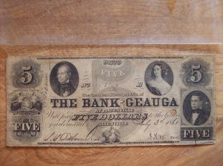 1861 The Bank Of Geauga Painesville Ohio $5 Fine Bank Note photo
