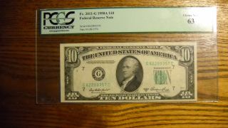 1950a $10 Federal Reserve Note - Fr 2011 - G Chicago - Pcgs 63 Choice photo