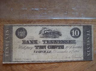 1861 Bank Of Tennessee Of Nashville 10 Cents Banknote Fine photo