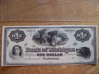 1800s Bank Of Michigan Sate Of Michigan $1 Banknote Uncirculated Cu photo