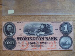 1850s - 1860 ' S Stonington Bank State Of Connecticut $1 Uncirculated Bank Note Cu photo