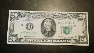 1969 $20 Dollar Bill,  H Series; photo
