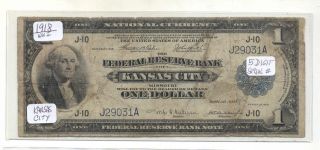 1918 $1 Fr - 737 Kansas City Missouri 5 Digit Serial Number J29031a Bank Note Lqqk photo