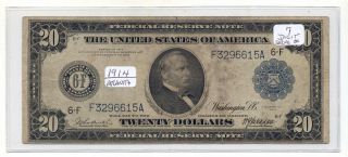 1914 $20 Fr - 984 Atlanta Large 7 Digit Serial Number Us Federal Reserve Bank Note photo