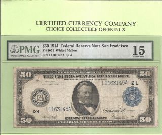 1914 $50 San Francisco Fr 1071 Federal Reserve Note Pmg Choice Fine 15 photo