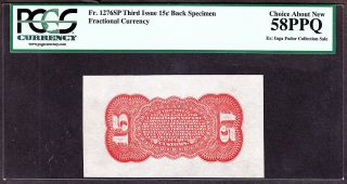 Us 15c Fractional Currency Specimen Fr 1276 Spwmb Redback Pcgs 58 Ppq photo
