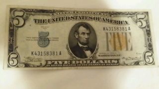 Yellow Seal Series 1934 A $5 Us Silver Certificate photo