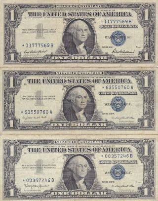 3vf 1957,  A,  B $1.  00 Star Note Blue Seal Silver Certificates Old Rare Us Money photo