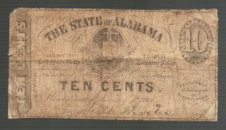 10¢ Cent Montgomery Alabama 1863 Dime Old Obsolete South Rebel Money Bill Note photo