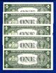 5 1935 F Consecutive & Uncirculated One Dollar Silver Certificates Small Size Notes photo 1