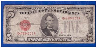 1928c 5 Dollar Bill Old Us Note Legal Tender Paper Money Currency Red Seal D - 12 photo