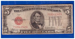 1928c 5 Dollar Bill Old Us Note Legal Tender Paper Money Currency Red Seal D - 6 photo