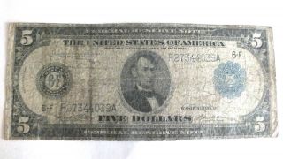 Series 1914 $5 Dollar Federal Reserve Note 2 photo