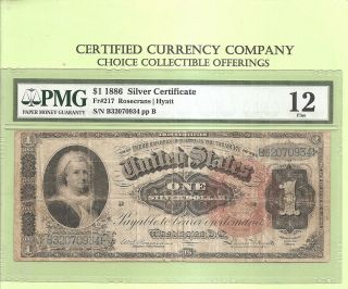 1886 $1 Silver Certificate Fr 217 Martha Washington Spiked Seal Pmg Fine12 photo