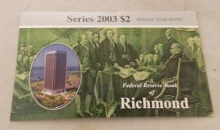 2003 $2.  Star Replacement Note E 00008658 Frb Richmond - Uncirculated photo