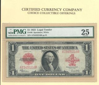 1923 $1 Red Seal United States Note Fr - 40 Speelman - White Pmg Very Fine 25 photo