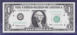 1963 $1 Federal Reserve Note Frn D - Star Cu Gem Unc Low Number photo